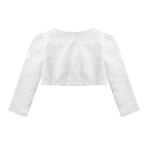 iiniim Bolero Eancaje Floral Boda Fiesta Princesa Elegante Danza Dama de Honor Chaqueta Corto de Vestido Capa Infantil Mnaga Larga Cardigan para Bebé Niña (18 Meses - 10 Años) Blanco B 8-9 Años