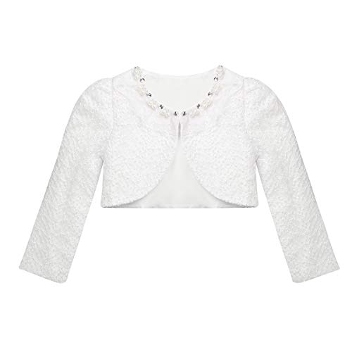 iiniim Bolero Eancaje Floral Boda Fiesta Princesa Elegante Danza Dama de Honor Chaqueta Corto de Vestido Capa Infantil Mnaga Larga Cardigan para Bebé Niña (18 Meses - 10 Años) Blanco B 8-9 Años