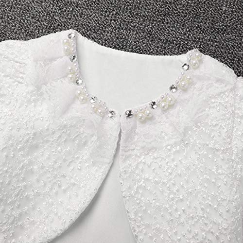 iiniim Bolero Eancaje Floral Boda Fiesta Princesa Elegante Danza Dama de Honor Chaqueta Corto de Vestido Capa Infantil Mnaga Larga Cardigan para Bebé Niña (18 Meses - 10 Años) Blanco B 8-9 Años