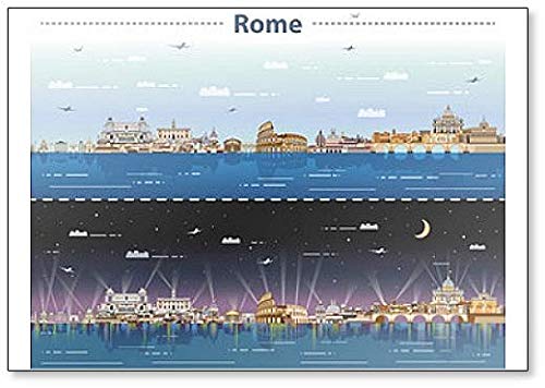 Imán para nevera con diseño de Skyline de Roma en el día y la noche