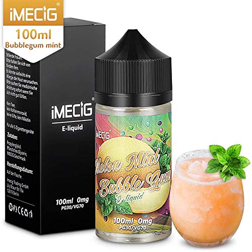 IMECIG 100ml E líquido Ice Melon Bubblegum Liquido Vaper Para Cigarros electronicos 70/30 E Liquid Cigarrillo Electronico Premium Sabores Vapeador 0mg Nicotina