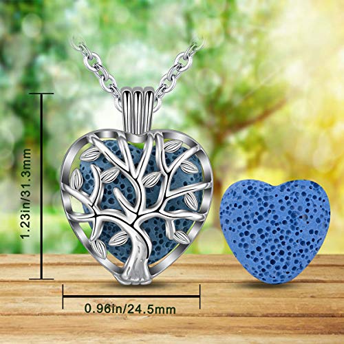 INFUSEU Family Tree of Life Collar de aromaterapia con 7 Piezas de Piedra de Roca de Lava en Forma de corazón, joyería de medallón de difusor de Aceite Esencial para Mujeres