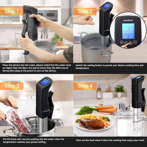 Inkbird Sous Vide Aparato de Cocina Precisión Circulador de Inmersión Termal con Pantalla LCD Legible, Wi-Fi 1000W Temporizador Ajuste de Temperatura, Máquina de Cocción al Vacío de Acero Inoxidable