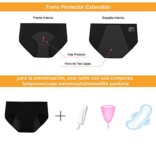 INNERSY Bragas Menstruales Absorbentes de Mujer para Período Algodón Pack de 3 (S-EU 38, 3 Negro)