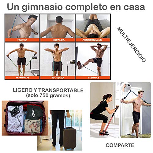 InnoTi Bandas Elásticas de Musculación y Fitness - Gomas Elásticas para Crossfit y Gimnasio en Casa - Set de Tubos de Resistencia de Latex - Asas y Cintas de Tobillos Acolchadas y Anclaje de Puerta