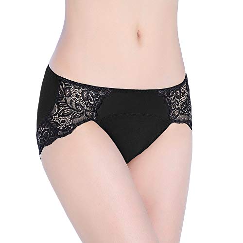 Intimate Portal Mujer Bragas de Encaje Hipsters Menstruales Absorbentes Ropa Interior para la Menstruación Periodo Regla PK de 3 Negro M