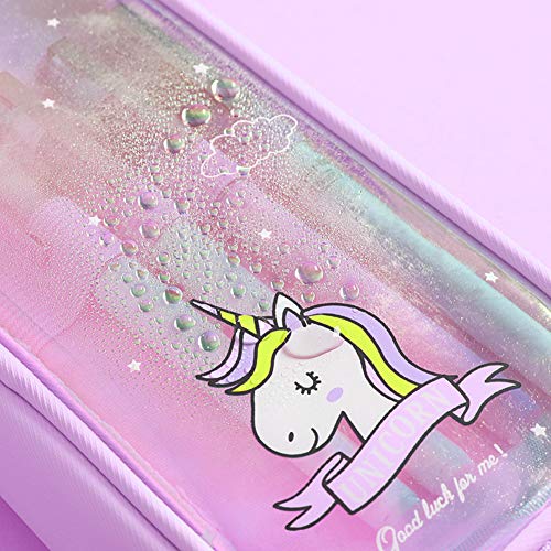 INTVN Estuche Escolar Unicornio, Estuche de Lápices , Bolso de Almacenamiento Transparente para Estudiantes, Púrpura