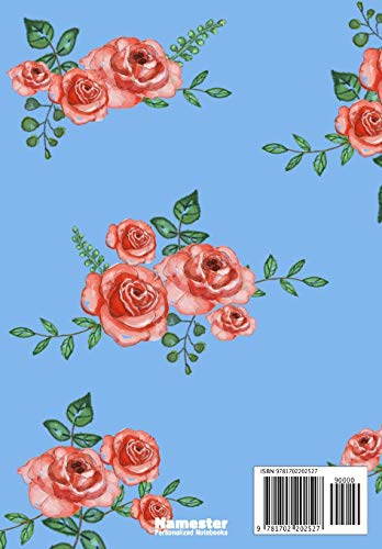 Jaime's Notebook: Personalized Journal – Garden Flowers Pattern. Red Rose Blooms on Baby Blue Cover. Dot Grid Notebook for Notes, Journaling. Floral Watercolor Design with First Name