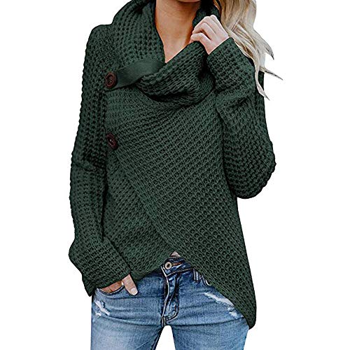 Jerseys De Punto para Mujer Cuello de Tortuga Manga Larga Suelto Prendas de Punto Suéter Irregular Jerséis Collar de la Pila Tops Cálido Otoño Invierno riou