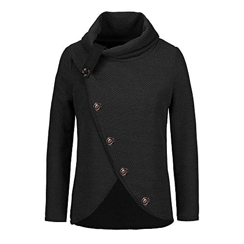 Jerseys De Punto para Mujer Cuello de Tortuga Manga Larga Suelto Prendas de Punto Suéter Irregular Jerséis Collar de la Pila Tops Cálido Otoño Invierno riou (z-Black, S)