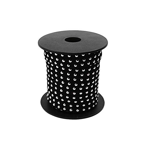 JEWELEADER 1 Rollo 20 Yardas Negro Cuerda de Ante Imitación 5mm Coreano Terciopelo Piso Encaje de Cuero Hilo de Rebordear con Remache de Aluminio para Punk Rock Jewelry Making Bracelet Trenzado 5x2mm