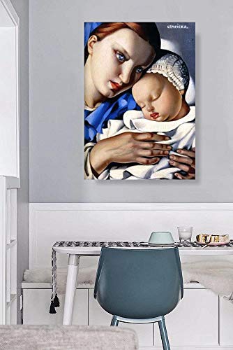 JH Lacrocon Pinturas a Mano Madre E Hijo de Tamara de Lempicka - 65X90 cm Reproducción Lienzo Retrato Art Art Deco Lucido Grafico Post-Cubista Neoclassico Poster Enrollado