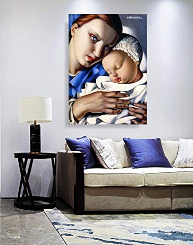 JH Lacrocon Pinturas a Mano Madre E Hijo de Tamara de Lempicka - 65X90 cm Reproducción Lienzo Retrato Art Art Deco Lucido Grafico Post-Cubista Neoclassico Poster Enrollado