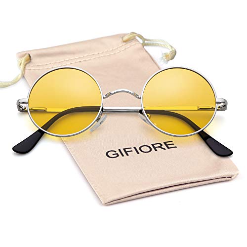 John Lennon - Gafas de sol polarizadas redondas para mujer y hombre Amarillo Marco plateado lente amarillo L