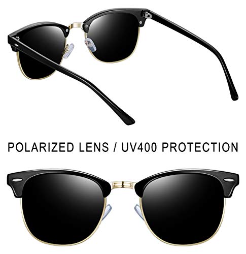 Joopin Gafas de sol Polarizadas Clásico Medio Marco para Hombre, Retro Semi Rimless Gafas de sol para Mujer (Paquete simple negro)