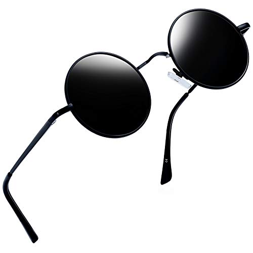 Joopin Redondas Gafas de sol Polarizadas Retro Vintage John Lennon Círculo Metálico Hippie Steampunk para Hombres y Mujeres UV400 (Embalaje negro UNI)