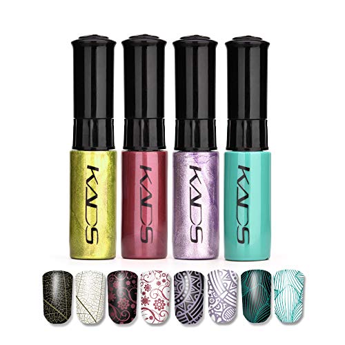 Juego de esmaltes de uñas de 4 colores Stamping polaco colorido metálico brillante Resplandecer pigmento para uñas uso dual pintura de detalle Diseño de uñas Herramienta de impresión de manicura