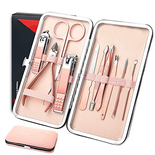 Juego de manicura, kit de pedicura para uñas con herramientas para quitar cutículas, juego de pedicura profesional, Kit de manicura tijeras de uñas para regalo de cuidado personal para amantes, rosa