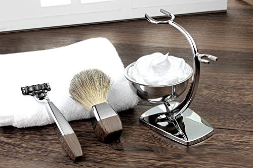 Juegos de regalo GRUTTI Razor para hombres, kit de afeitado manual con soporte resistente y tazón de jabón y brocha de afeitar y navaja Badger, compatible con Fusion 5