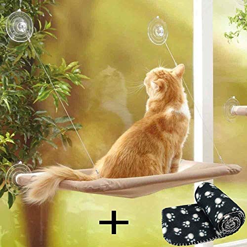 JZK Ventana montada hamaca para gato + manta gato, cama colgante mascota ventosas y manta negra para gato perca