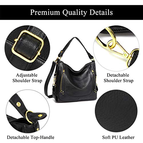 Kasgo Bolso Mujer, Moda Cuero PU Bolsos de Mano Hobo Grande Bolsa de Hombro Bolsa de Bandolera Bolso Totalizador para Mujeres Trabajo Uso Diario con Correa de Hombro Desmontable Negro