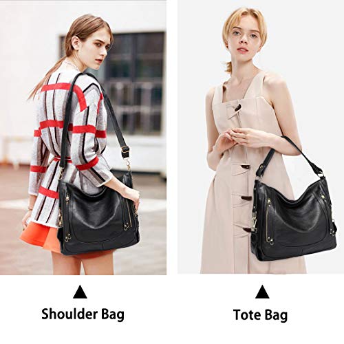 Kasgo Bolso Mujer, Moda Cuero PU Bolsos de Mano Hobo Grande Bolsa de Hombro Bolsa de Bandolera Bolso Totalizador para Mujeres Trabajo Uso Diario con Correa de Hombro Desmontable Negro