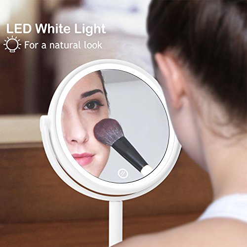 Kasimir Espejo Maquillaje con Luz LED Aumento 5X Espejo de Maquillaje Táctil Ultra Alta Definición Profesional Espejo Cosmético Plegable Espejos - Rotación Ajustable de 360°blanco