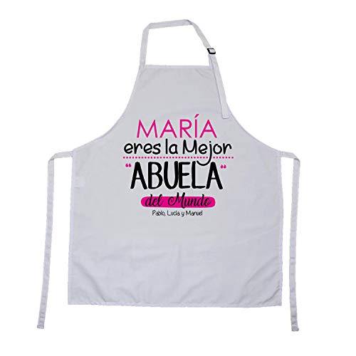 Kembilove Delantal Personalizado Ajustable Eres la Mejor Abuela del Mundo - Delantales para Madres, Padres, Abuelas, Abuelas con Nombre Personalizado - Regalo Original Abuelas, Madres, Cumpleaños