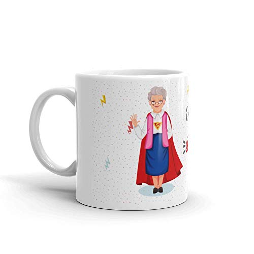 Kembilove Taza de Café para Abuela – Aquí Bebe una Super Abuela – Taza de Desayuno para Familia – Regalo Original para Familiares, Navidad, Aniversarios – Taza de Cerámica de 350 ml