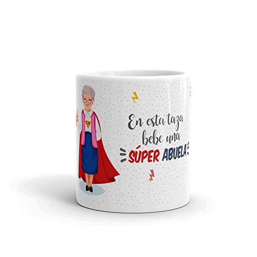 Kembilove Taza de Café para Abuela – Aquí Bebe una Super Abuela – Taza de Desayuno para Familia – Regalo Original para Familiares, Navidad, Aniversarios – Taza de Cerámica de 350 ml