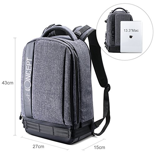 K&F Concept Mochila Fotográfica Impermeable para Cámaras Réflex Digital SLR Lente Trípode Flash Laptop Portátil 13.3” iPad 12” y Drone