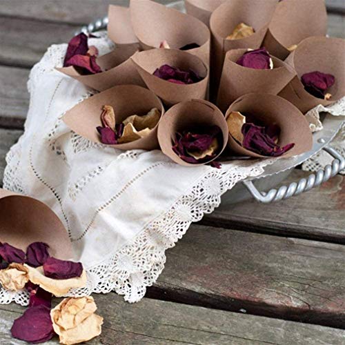 Killow - Lote de 50 Conos de Papel Kraft + 50 Cuerdas + 50 Pegatinas para Caramelos, peladillas, arroz, Cajas para peladillas de Boda