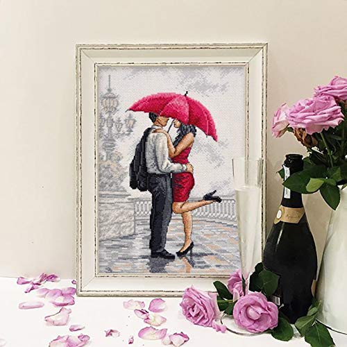 Kiss in the Rain - Juego de punto de cruz, tamaño pequeño, 20 x 29 cm, algodón