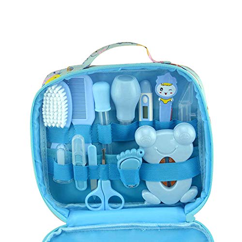 Kit de cuidado de bebé Moonvvin 13pcs / set Conjunto de aseo para recién nacidos Accesorios esenciales para el cuidado de la salud para viajes en el hogar Uso con bolsa de transporte (azul)