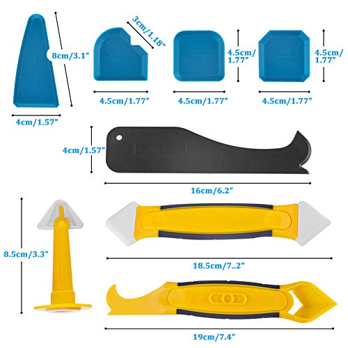 Kit de herramientas de calafateo de silicona, juego de removedor de sellador de 8 piezas con raspador / boquilla, herramienta de alisado de acabado de sellador de silicona para cocina de baño