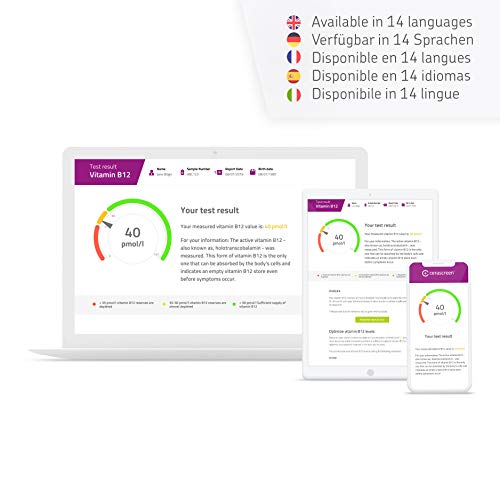 Kit para test de análisis de Vitamina B12 de CERASCREEN - Autoprueba para determinar tus niveles fácilmente desde tu propia casa I Laboratorio certificado I Reporte detallado de resultados