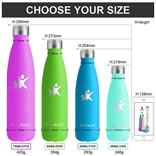 KollyKolla Botella de Agua Acero Inoxidable, Termo Sin BPA Ecológica, Botellas Termica Reutilizable Frascos Térmicos para Niños & Adultos, Deporte, Oficina, Yoga, Ciclismo, (500ml Azul Oscuro)