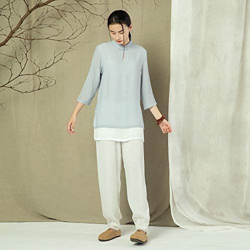 KSUA Traje de Tai Chi para Mujer Traje de meditación Tradicional Zen Chino Ropa de Artes Marciales Kung Fu Ejercicios matutinos Ropa, Gris EU S/Etiqueta M