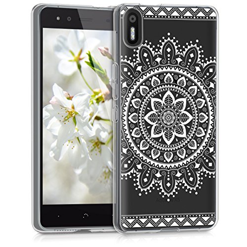 kwmobile Funda Compatible con bq Aquaris X5 - Carcasa de TPU y Flores Aztecas en Blanco/Transparente