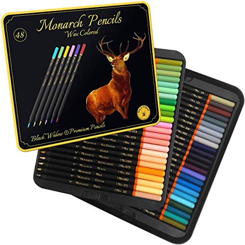 Lápices de colores Black Widow para adultos - 48 lápices de colores con pigmentos intensos y fáciles de mezclar - Los mejores lápices de colores para libros para colorear y dibujos para adultos