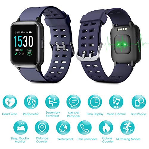 LATEC Pulsera Actividad Reloj Inteligente Impermeable IP68 Smartwatch Pantalla Táctil Completa con Pulsómetro Cronómetro Pulsera Deporte para Hombres Mujeres Niños con iOS y Android