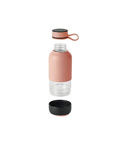 Lékué Botella Vidrio con Funda de Silicona, Coral, 600 ml