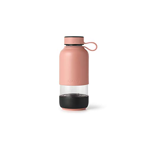 Lékué Botella Vidrio con Funda de Silicona, Coral, 600 ml