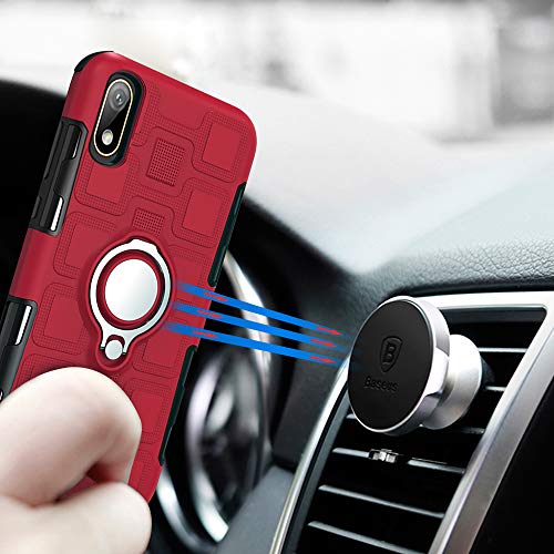 LFDZ Compatible Huawei Y5 2019 Anillo Soporte Funda, 360 Grados Giratorio Ring Grip con Gel TPU Case Carcasa Fundas para Huawei Y5 2019 / Honor 8S Smartphone(Not fit Huawei Y5 2018),Rojo