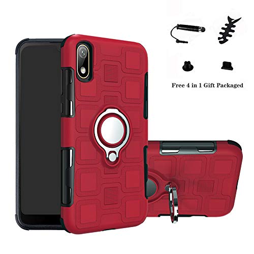 LFDZ Compatible Huawei Y5 2019 Anillo Soporte Funda, 360 Grados Giratorio Ring Grip con Gel TPU Case Carcasa Fundas para Huawei Y5 2019 / Honor 8S Smartphone(Not fit Huawei Y5 2018),Rojo