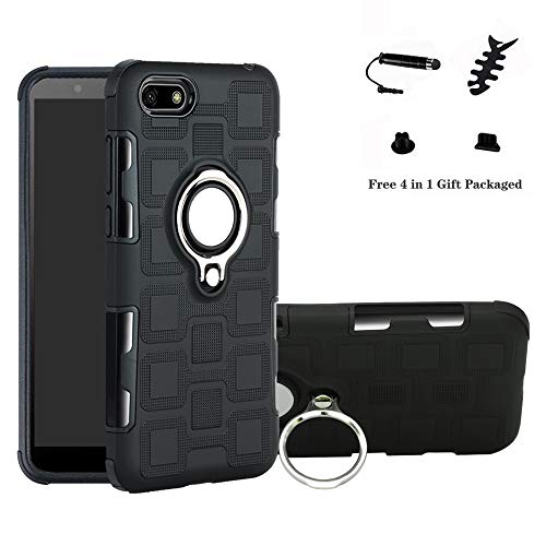 LFDZ Huawei Y5 2018 Anillo Soporte Funda 360 Grados Giratorio Ring Grip con Gel TPU Case Carcasa Fundas para Huawei Y5 2018 / Y5 Prime 2018 / Honor 7s Smartphone,Negro