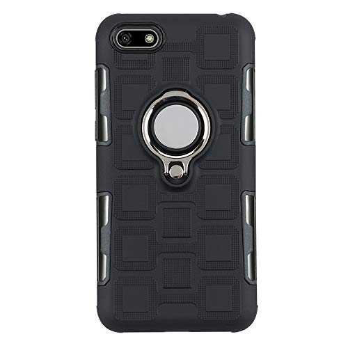 LFDZ Huawei Y5 2018 Anillo Soporte Funda 360 Grados Giratorio Ring Grip con Gel TPU Case Carcasa Fundas para Huawei Y5 2018 / Y5 Prime 2018 / Honor 7s Smartphone,Negro