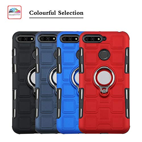 LFDZ Huawei Y6 2018 Anillo Soporte Funda 360 Grados Giratorio Ring Grip con Gel TPU Case Carcasa Fundas para Huawei Y6 2018 / Honor 7A / Enjoy 8E Smartphone(con 4 en 1 Regalo empaquetado),Deep Blue