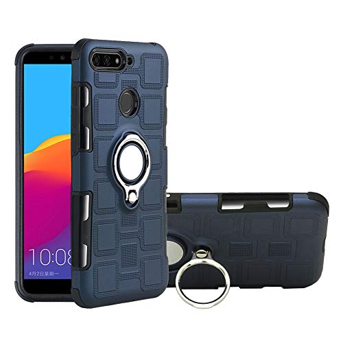 LFDZ Huawei Y6 2018 Anillo Soporte Funda 360 Grados Giratorio Ring Grip con Gel TPU Case Carcasa Fundas para Huawei Y6 2018 / Honor 7A / Enjoy 8E Smartphone(con 4 en 1 Regalo empaquetado),Deep Blue