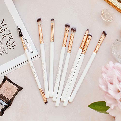 Lily England - Set de Pinceles de Maquillaje Los 8 Mejores Pinceles para los Ojos, Fibras Veganas Sintéticas de Larga Duración, Oro Rosa